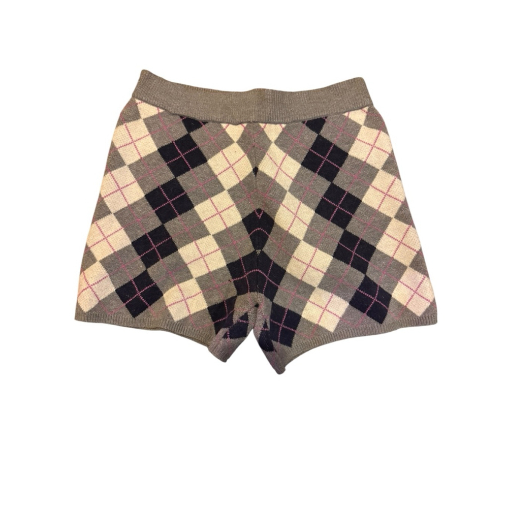 Women's SHEIN Argyle Knit Shorts Plus 1X Gray Black Pink